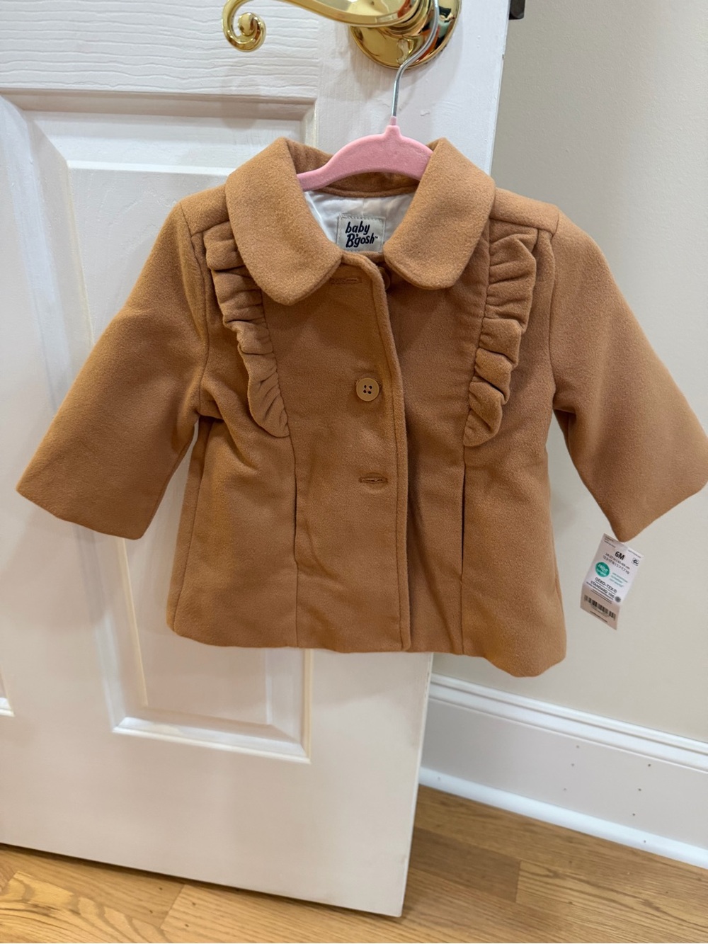 Carter's Camel Tan Pea Coat with Ruffle Trim